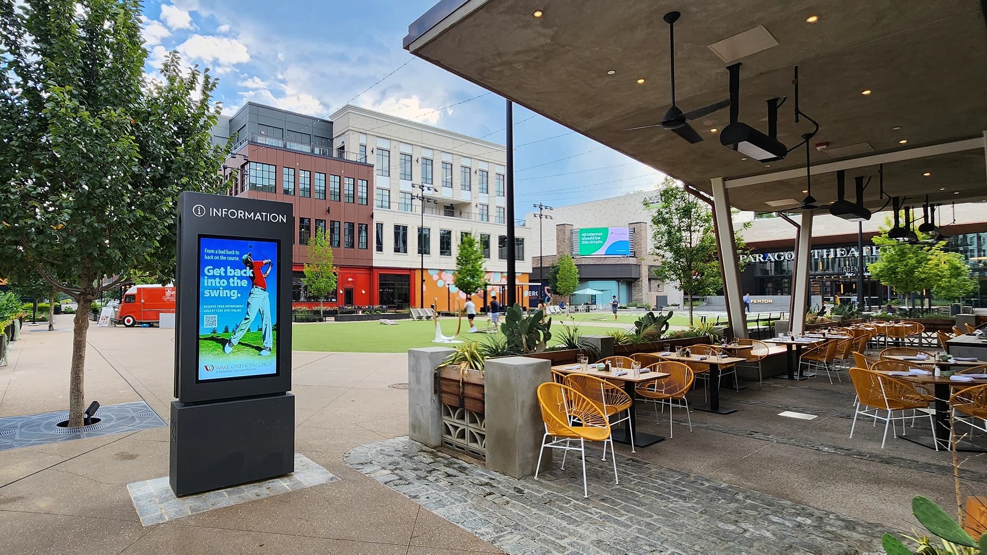 Digital out-of-home media kiosk at Fenton, Cary, North Carolina